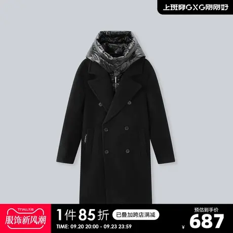 YATLAS亚锐男装2020冬季商场同款黑色毛呢大衣男潮商品大图