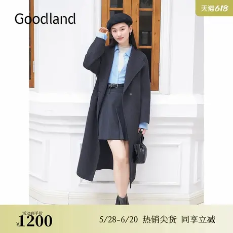 【美丽诺羊毛】Goodland美地2024冬季新款双面毛呢大衣长款外套图片