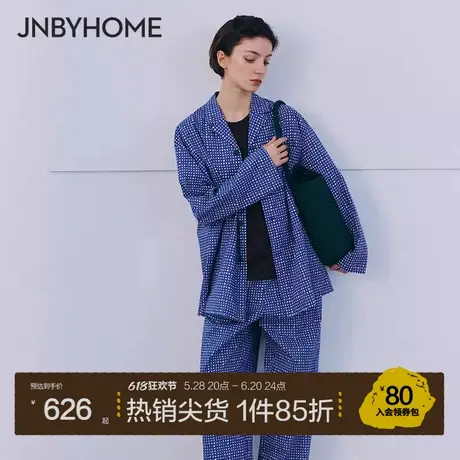JNBYHOME江南布衣25春全棉翻领衬衫家居服套装睡衣情侣格纹长袖女商品大图