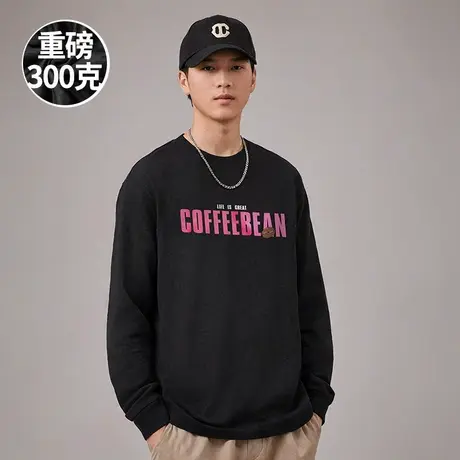 100%纯棉300g重磅高中生胖子加肥加大码男装春秋季打底衫长袖T恤商品大图