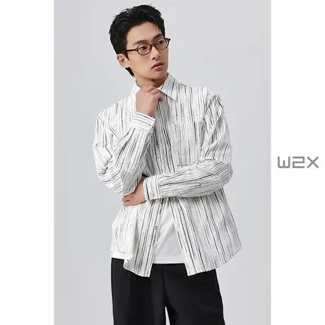 w2x秋冬季全棉灯芯绒星空条纹长袖衬衫男外套高级感痞帅休闲衬衣商品大图