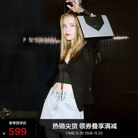 LINCCHIC金羽杰裤子女新款2023高腰做旧洗水牛仔短裤女S232DK367Y商品大图