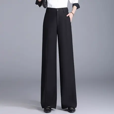 拉夏贝尔时尚窄版直筒西装裤女2025秋新款高腰显瘦宽松休闲阔腿裤图片