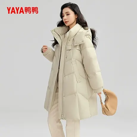 鸭鸭羽绒服女士2025冬季新品中长款连帽保暖加厚90鸭绒时尚外套Y商品大图
