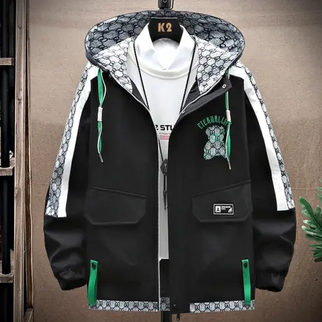 春秋季青少年外套12岁男孩初中学生13潮牌帅气15大童男装连帽夹克商品大图