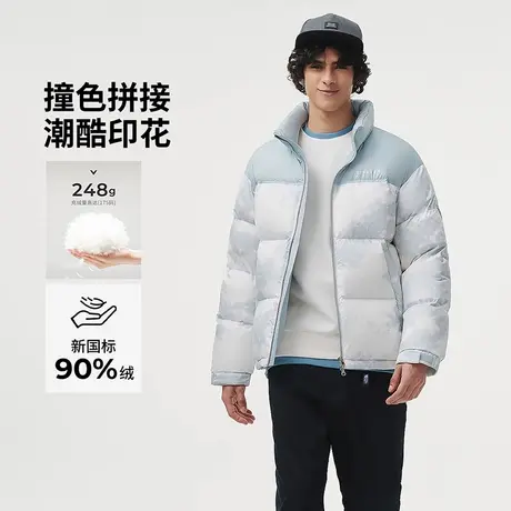 坦博尔正品奥莱印花拼接短款羽绒服男冬季加厚保暖面包服立领外套商品大图