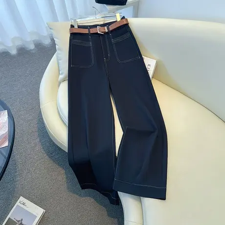 拉夏贝尔高腰直筒牛仔裤女2025秋季新款宽松显瘦阔腿裤百搭拖地裤商品大图