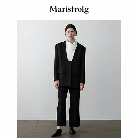 【无压力职场】Marisfrolg玛丝菲尔冬黑色垫肩西装外套图片