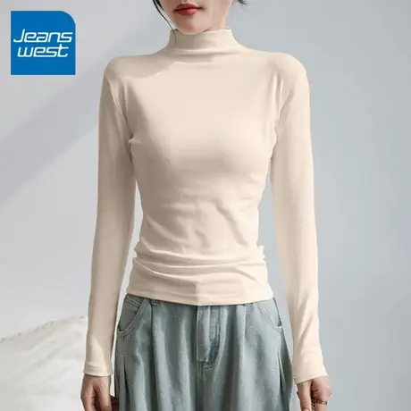 KV真维斯半高领打底衫女2025新款秋冬季加绒保暖内搭修身显瘦长袖商品大图