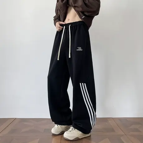 条纹卫裤男士春秋季宽松直筒阔腿运动裤子潮牌美式青少年休闲长裤商品大图