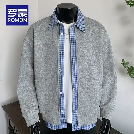 罗蒙假两件开衫卫衣男士2025新款秋季日系潮流翻领外套上衣服男装图片