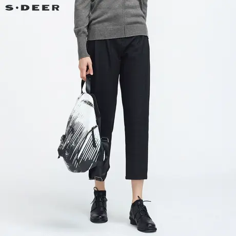 sdeer圣迪奥女装休闲高腰撞色格纹九分裤裤子秋女裤子S20480832图片