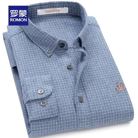 【官方正品】罗蒙长袖衬衫男春季新款商务休闲纯棉中青年格子衬衣图片