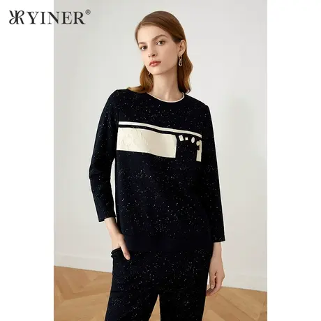 YINER音儿女装2021冬季新款圆领通勤宽松修身卫衣商品大图