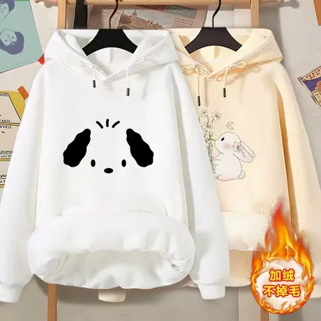 小个子连帽卫衣女秋冬加绒加厚2023新款冬季学生外套韩系慵懒风厚商品大图