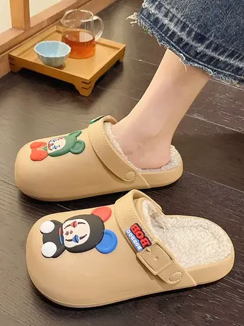 卡通毛毛拖鞋女外穿秋季厚底一脚蹬加绒棉鞋2023年新款包头半拖鞋图片