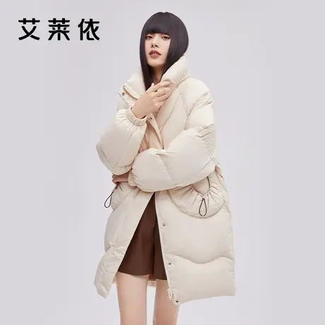 艾莱依新款羽绒服女冬季中长款鸭绒立领圆形时尚气质防风保暖外套图片