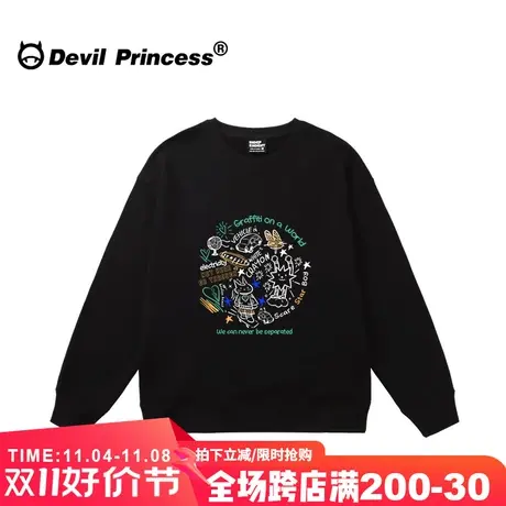 2023秋冬新款涂鸦风设计感小众黑色卫衣女oversize大版套头上衣潮商品大图