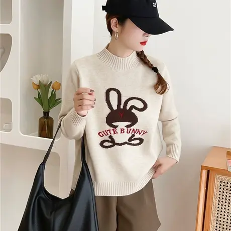 高级感半高领卡通毛衣女秋冬2023新款爆款冬季超好看的针织打底衫图片
