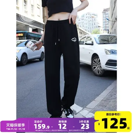 yoe抽绳卫裤女黑色美式复古发泡印休闲裤子设计感宽松直筒运动裤商品大图