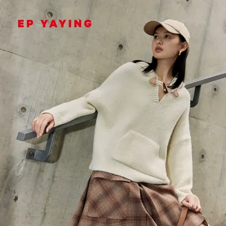 [牦牛绒]EP雅莹女装 绵羊毛针织衫V领连帽卫衣 2023秋冬新款9541A商品大图