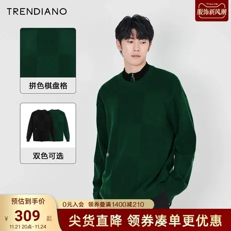 TRENDIANO经典格纹宽松休闲毛衣2023秋冬季新款情侣针织衫男士潮商品大图