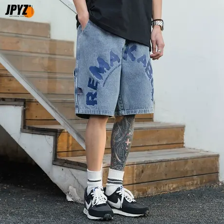 男生工装裤夏季百搭复古美式直筒短裤薄款裤子宽松五分牛仔裤bf商品大图