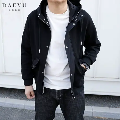 大依无忧春秋新款拼接针织大号潮胖子加肥加大码男士连帽夹克外套商品大图