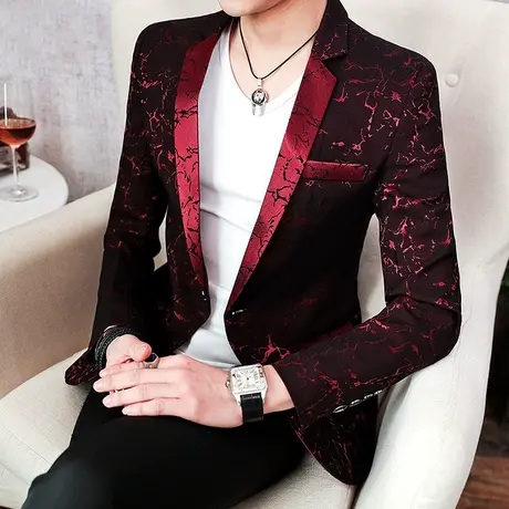 夜场个性韩版西装外套秋季男士潮流休闲单西社会人帅气修身小西服商品大图