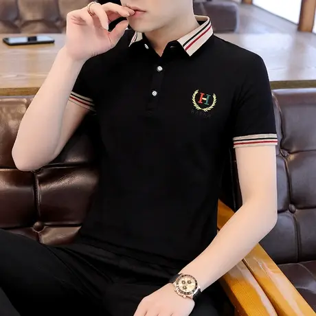 男士翻领短袖t恤韩版潮流夏季半袖打底衫带领体恤上衣薄款polo衫商品大图