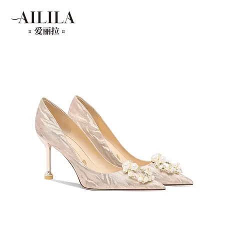 爱丽拉法式绝美婚鞋女2024新款春季禾秀婚纱两穿新娘香槟色高跟鞋图片