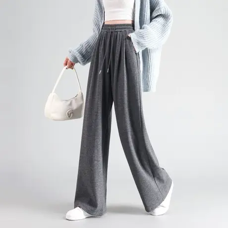 时尚气质休闲裤2023年冬季新高腰通勤收腰百搭宽松加厚直筒长裤商品大图