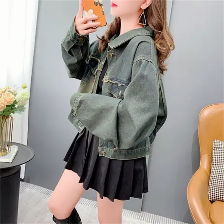 设计感渐变休闲牛仔外套女秋季2023新款韩版宽松复古做旧夹克上衣商品大图