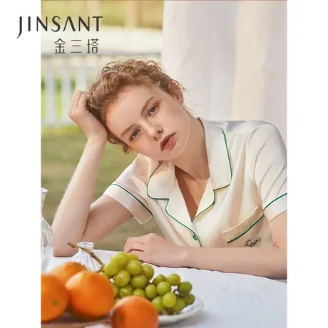 100%桑蚕丝女真丝短袖衣裤套舒适亲肤时尚家居服睡衣可外穿金三塔图片