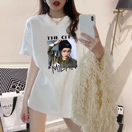 白色短袖t恤女2024年夏季新款设计感小众港味复古中长款纯棉上衣商品大图