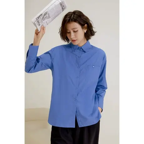 弥古克莱因蓝衬衫上衣女宽松长袖高级感春款女装法式蓝色衬衣外套商品大图