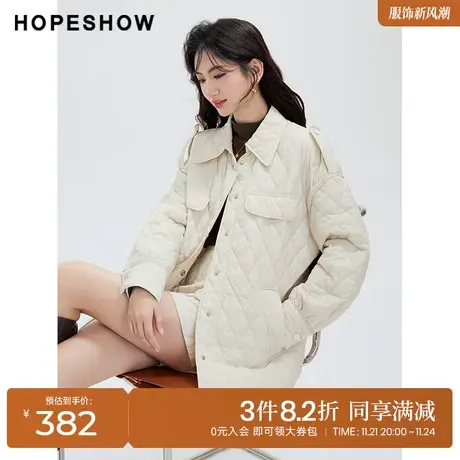 红袖outlets落肩长款棉服hopeshow2023冬款保暖舒适通勤中长外套图片