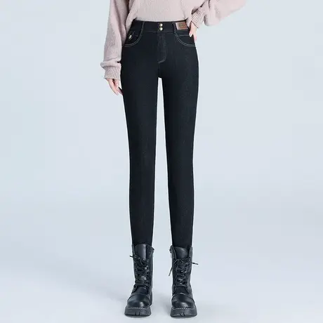 加绒牛仔裤修身打底小脚裤时尚休闲裤秋冬季2023新款高腰紧身长裤商品大图