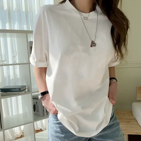 2024年春夏季新款情侣女装白色设计感小众上衣ins潮流宽松短袖t恤图片