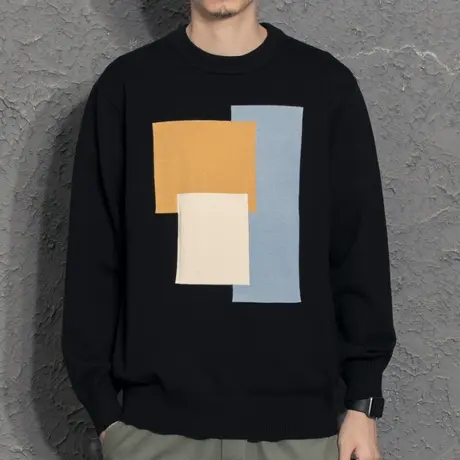 设计师色块撞色毛衣男2022秋季韩版潮流打底外穿修身休闲针织外套商品大图