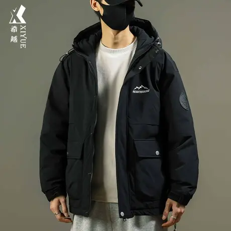 新国标夹克式羽绒服男冬季加肥加大码连帽冲锋衣胖子可穿加厚外套商品大图