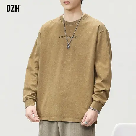 男士重磅长袖T恤男春秋宽松纯棉圆领卫衣男装2024新款百搭打底衫商品大图