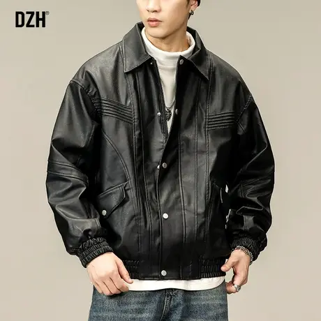 男士黑色皮夹克oversize外套潮牌男港风高级感上衣男装机车服皮衣商品大图