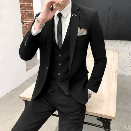 西服套装男三件套休闲纯色小西装韩版修身正装新郎帅气结婚礼服潮商品大图
