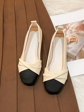 设计感平底单鞋女2023春季新款配裙子方头浅口软底百搭奶奶鞋瓢鞋商品大图