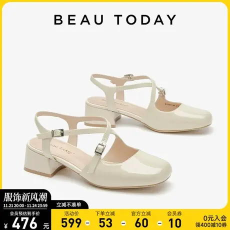 BeauToday夏季法式粗跟包头凉鞋女款BT真皮新款时装玛丽珍凉鞋女商品大图