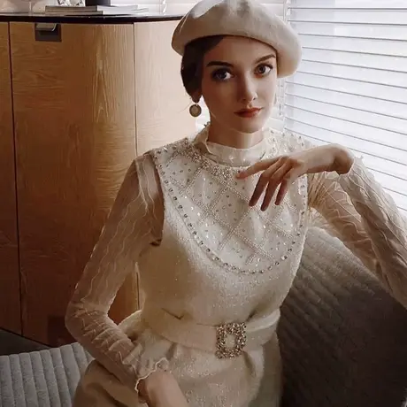 粉红大布娃娃网纱套头打底衫秋女长袖薄款高领内搭衫冬季2021新款商品大图