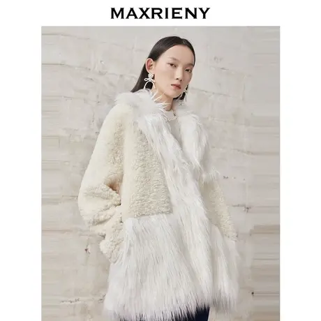 [买4免1]MAXRIENY羊羔毛拼接环保皮草冬季毛呢外套保暖图片