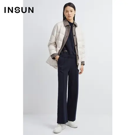 INSUN恩裳冬季羊毛混纺百搭直筒牛仔裤商品大图