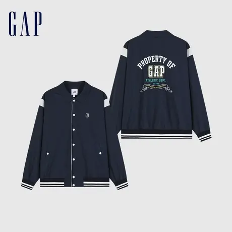Gap男女装春季2024新款LOGO条纹复古夹克宽松翻领情侣外套877507图片